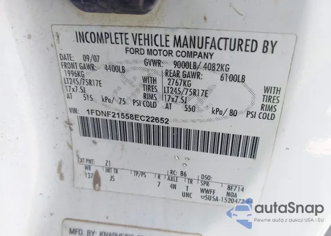 2008 Ford F-250 Xl/Xlt z USA, uszkodzony, nr VIN 1FDNF21558EC22652